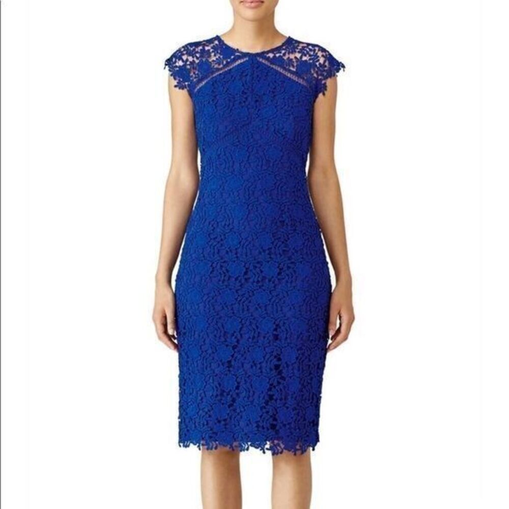 SHOSHANNA Blue Lace Sheath Midi Dress